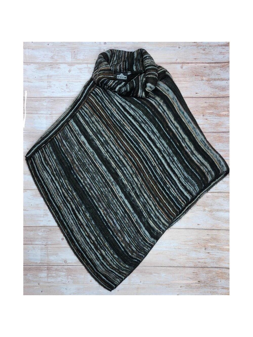Angie Striped Poncho Sweater Cowl Neck Autumn Boho Cape One Size